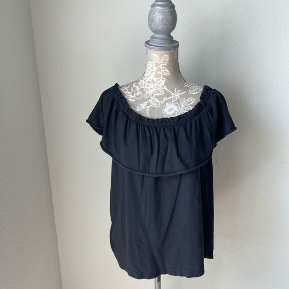 Current Elliott The Ruffle Top in Washed Black - Picture 2 of 9